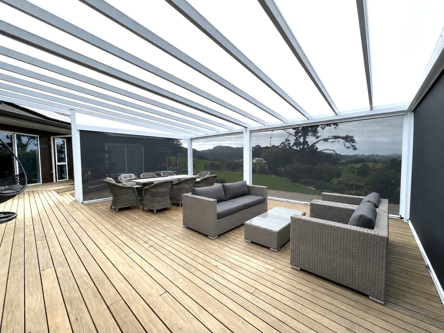 SUNVUE pergola and spa at dusk